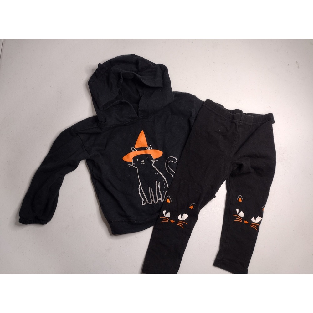 Carters Child of Mine Girls 2T Halloween Black Cat Witch Hoodie and Leggings Set
